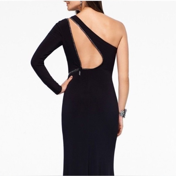 🆕 Cache x Tina Knowles Elegant Black One-Shoulder Dress with Rhinestones Zipper - Picture 10 of 12